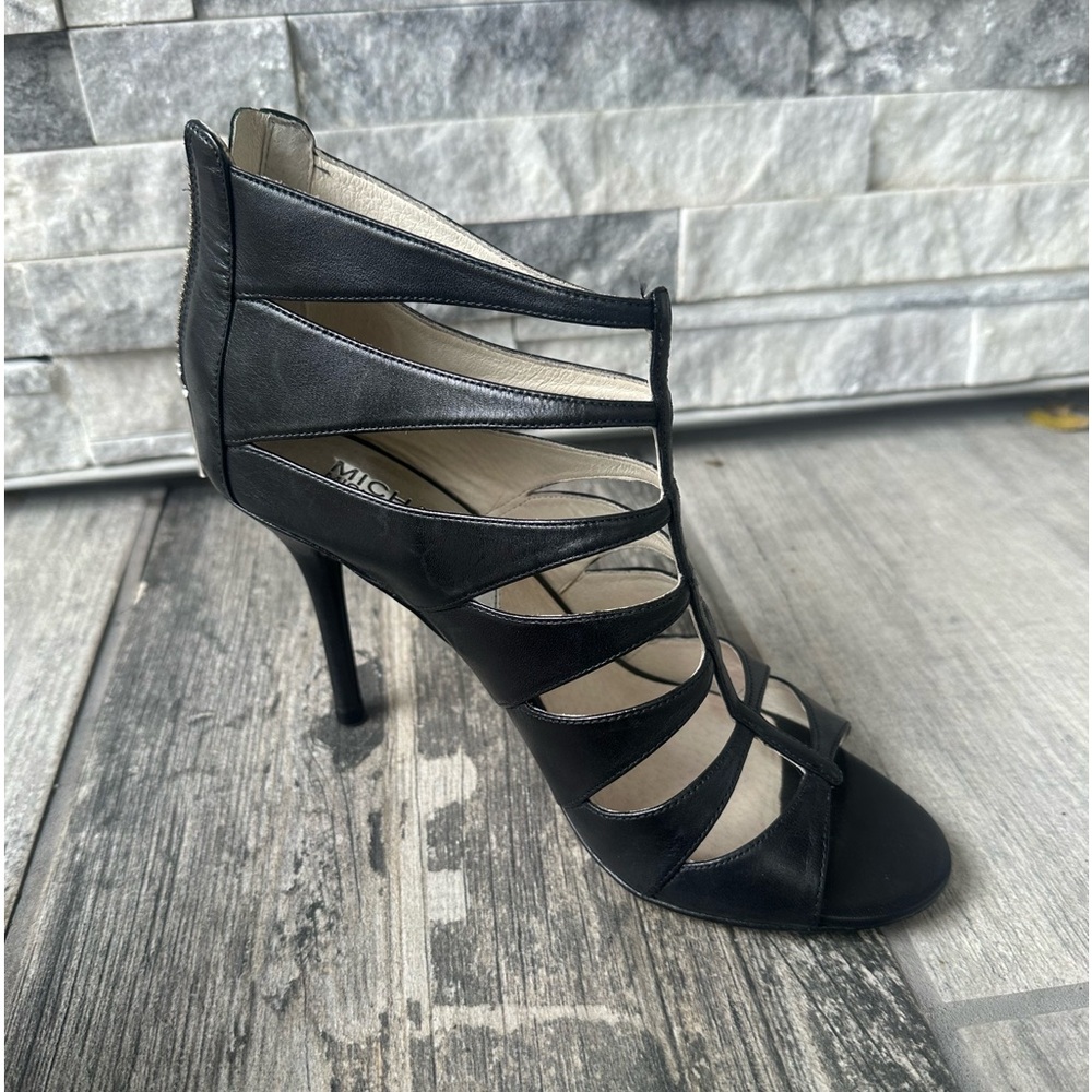Michael Kors Mavis Open Toe Cage Black Leather Party Cocktail Heels  Size 7 - Picture 5 of 11
